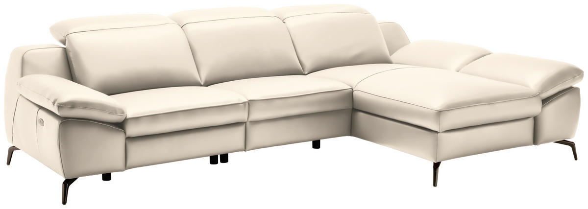 ECKSOFA in Echtleder Beige  286/183 cm  - Beige/Schwarz, Design, Leder/Metall (286/183cm) - Celina Home