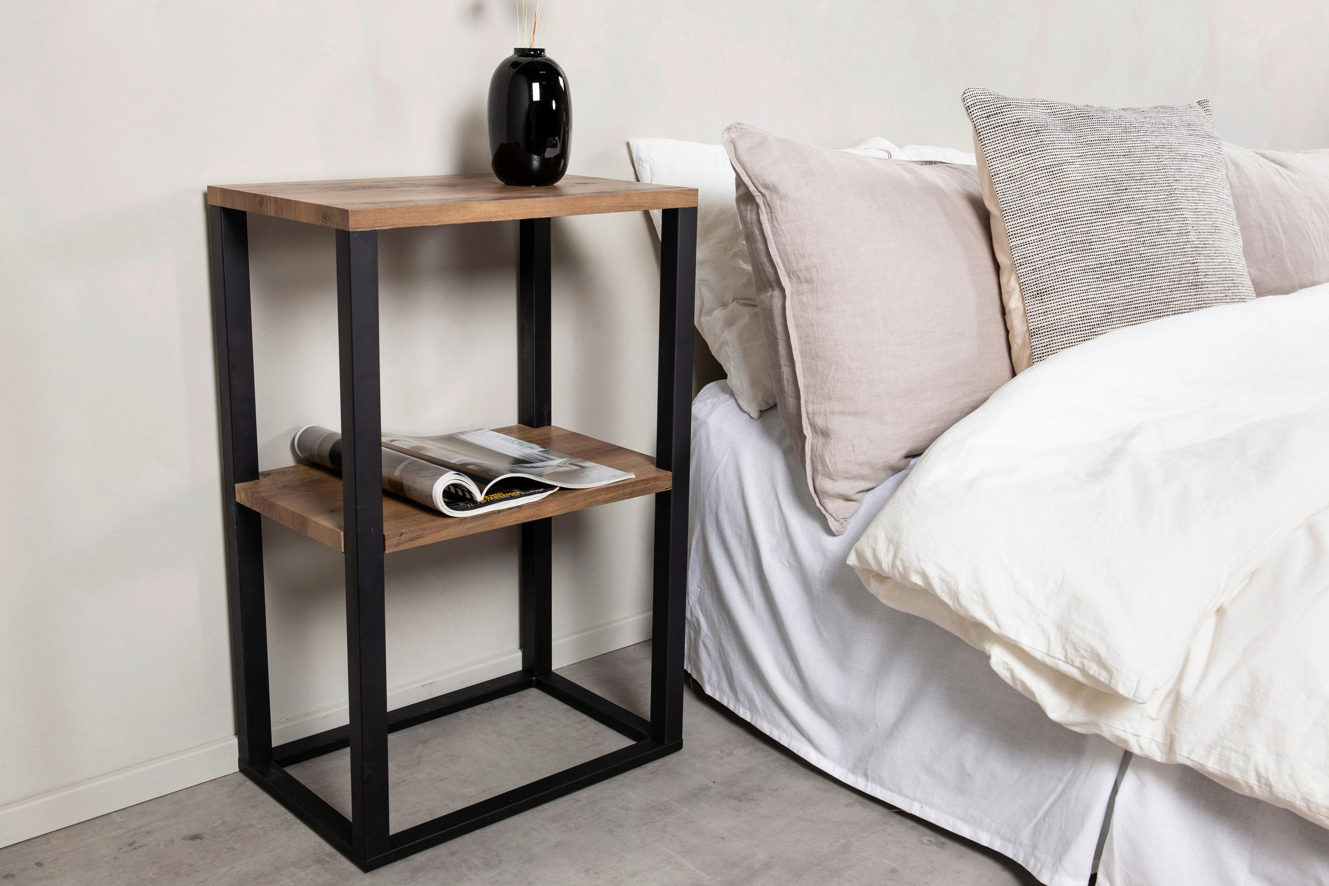 NACHTTISCH 30/70/45 cm furniert - Schwarz/Braun, Design, Holzwerkstoff/Metall (30/70/45cm) - Livetastic