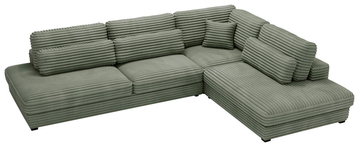 ECKSOFA in Cord, Plüsch Grün  - Schwarz/Grün, Design, Kunststoff/Textil (332/244cm) - Livetastic