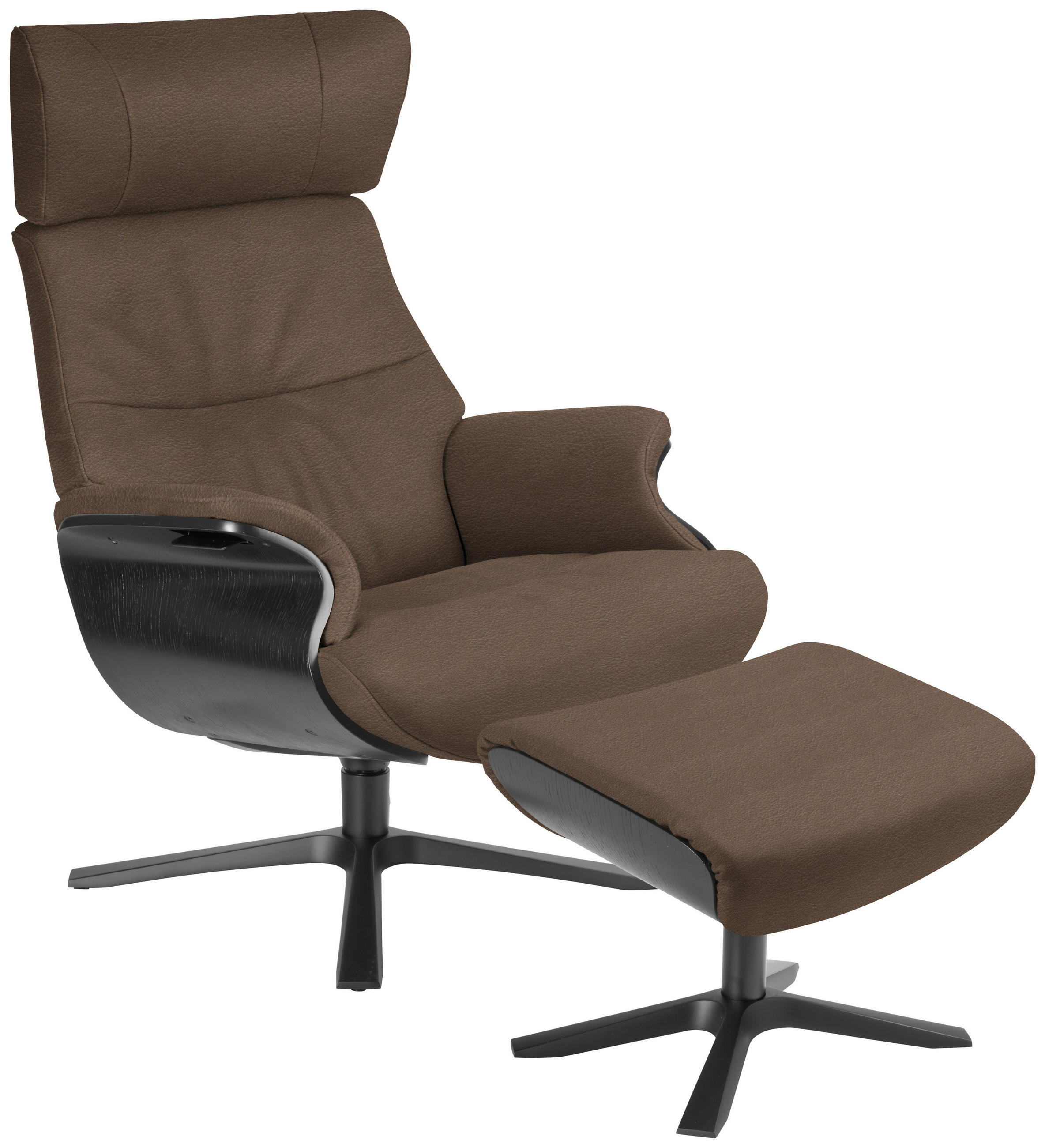 RELAXSESSEL Echtleder Relaxfunktion, Kopfteilverstellung    - Taupe/Schwarz, Design, Leder/Holz (79/111/83cm) - Conform
