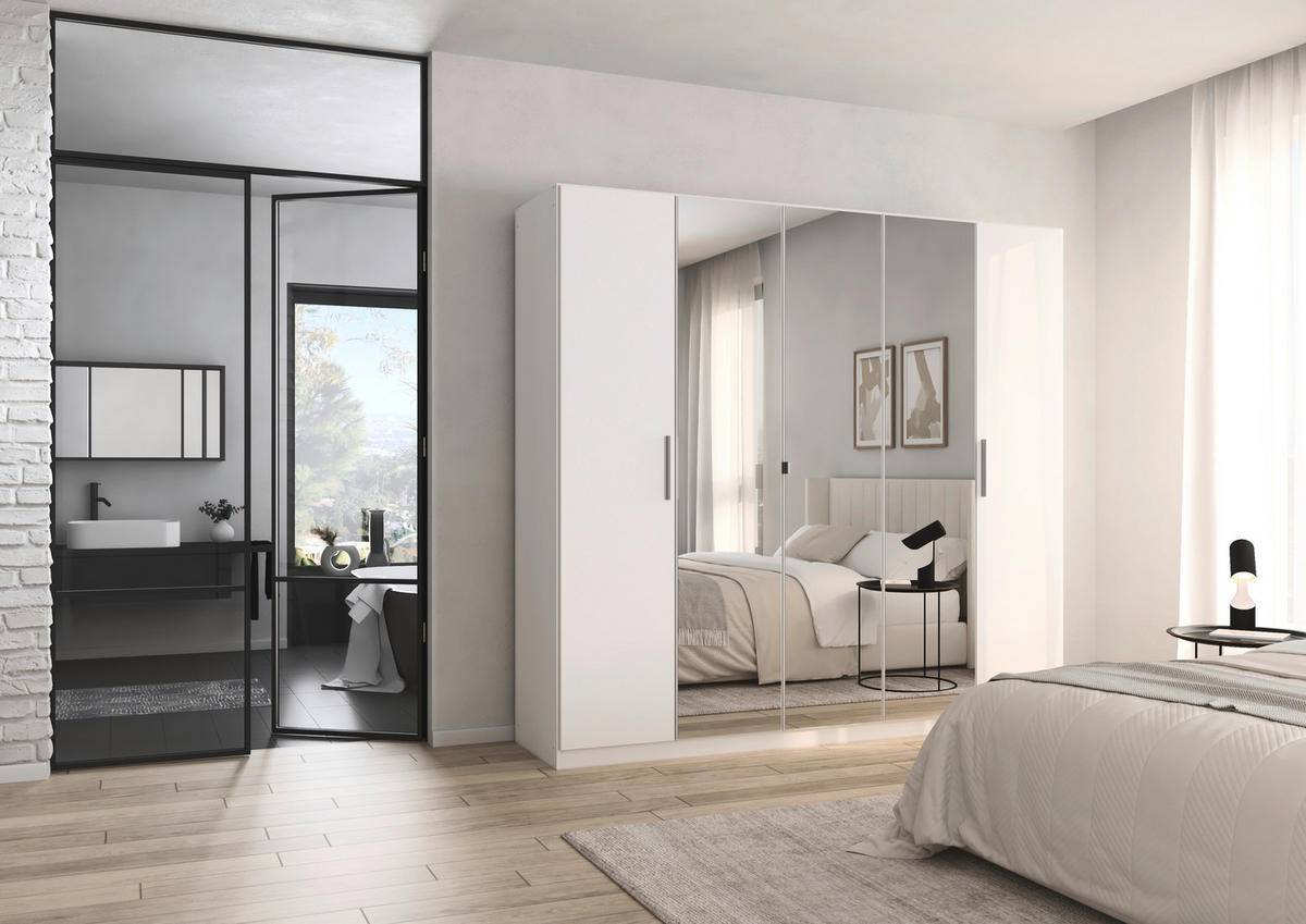 DREHTÜRENSCHRANK 226/210/54 cm,  in Weiß, 5-türig  - Alufarben/Weiß, KONVENTIONELL, Glas/Holzwerkstoff (226/210/54cm) - home24