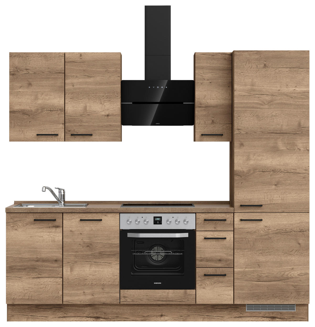 KÜCHENBLOCK 240 cm   in Eiche dunkel  - Eiche dunkel/Schwarz, MODERN, Holzwerkstoff/Metall (240cm) - Nobilia