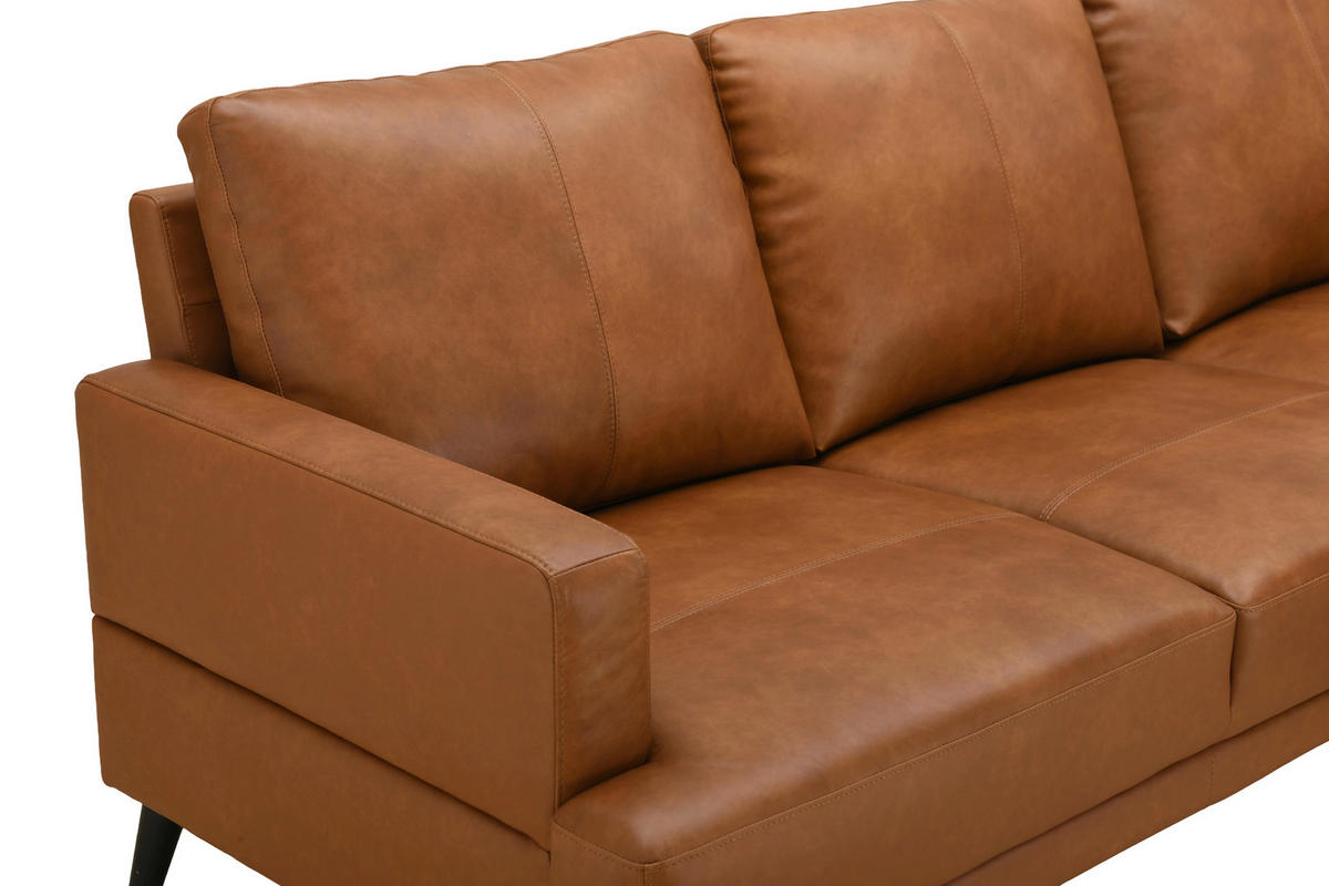 ECKSOFA ELANO Cognac Echtleder Lederlook  - Cognac/Schwarz, Design, Leder/Textil (231/153cm) - Livetastic