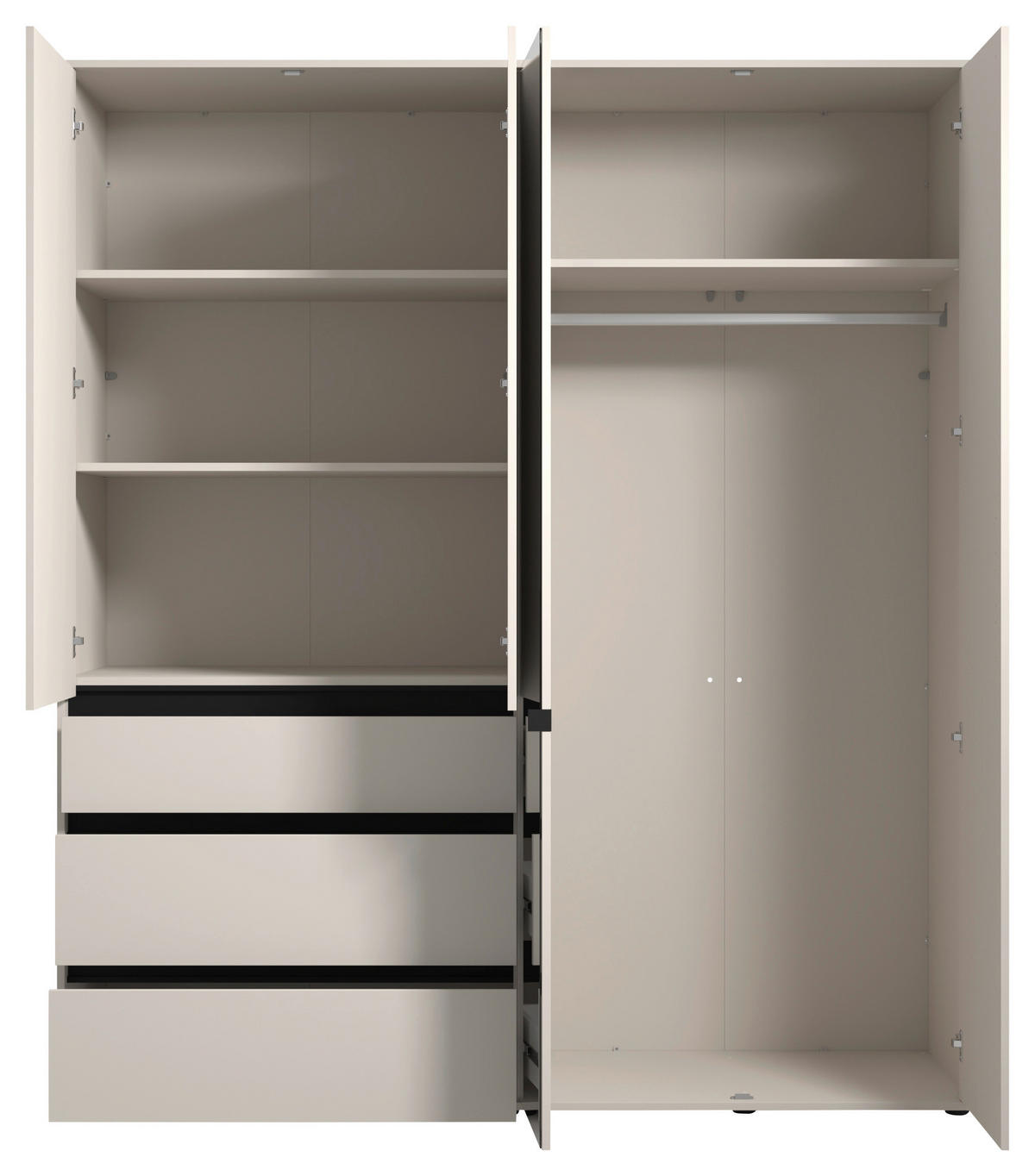 DREHTÜRENSCHRANK 3-türig Schwarz, Kaschmir  - Kaschmir/Schwarz, Basics, Glas/Holzwerkstoff (182,5/210,5/54,5cm) - Xora