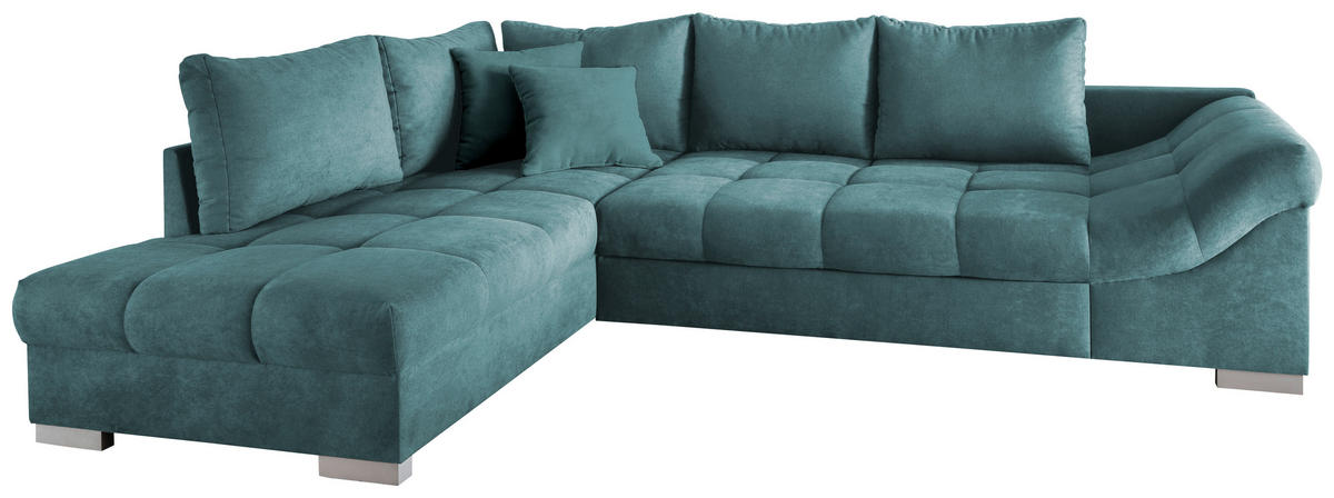 ECKSCHLAFSOFA in Petrol Textil   - Silberfarben/Petrol, Design, Holz/Textil (202/298cm) - MID.YOU