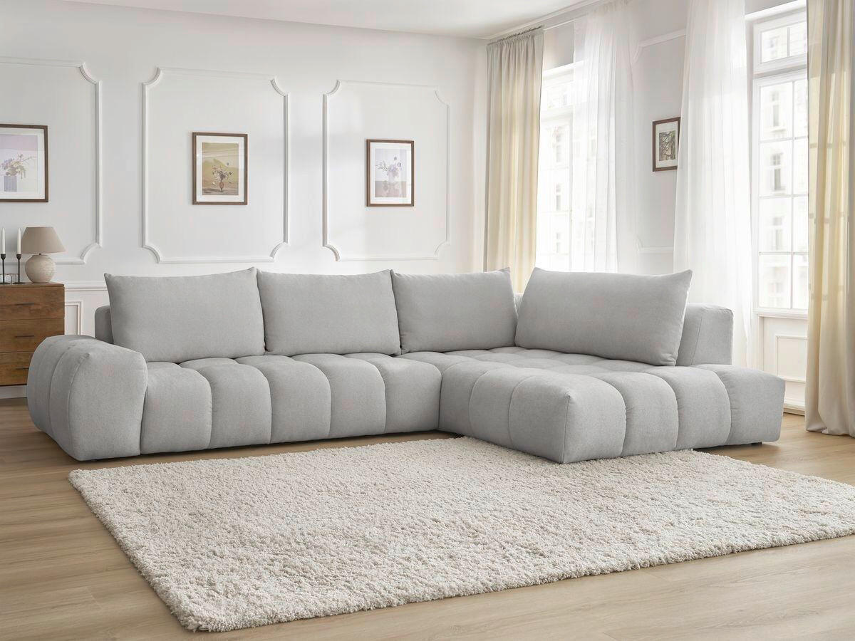 ECKSOFA Ottomane rechts  EVEREST Hellgrau Struktur  - Hellgrau/Schwarz, MODERN, Kunststoff/Textil (352/210cm) - Livetastic