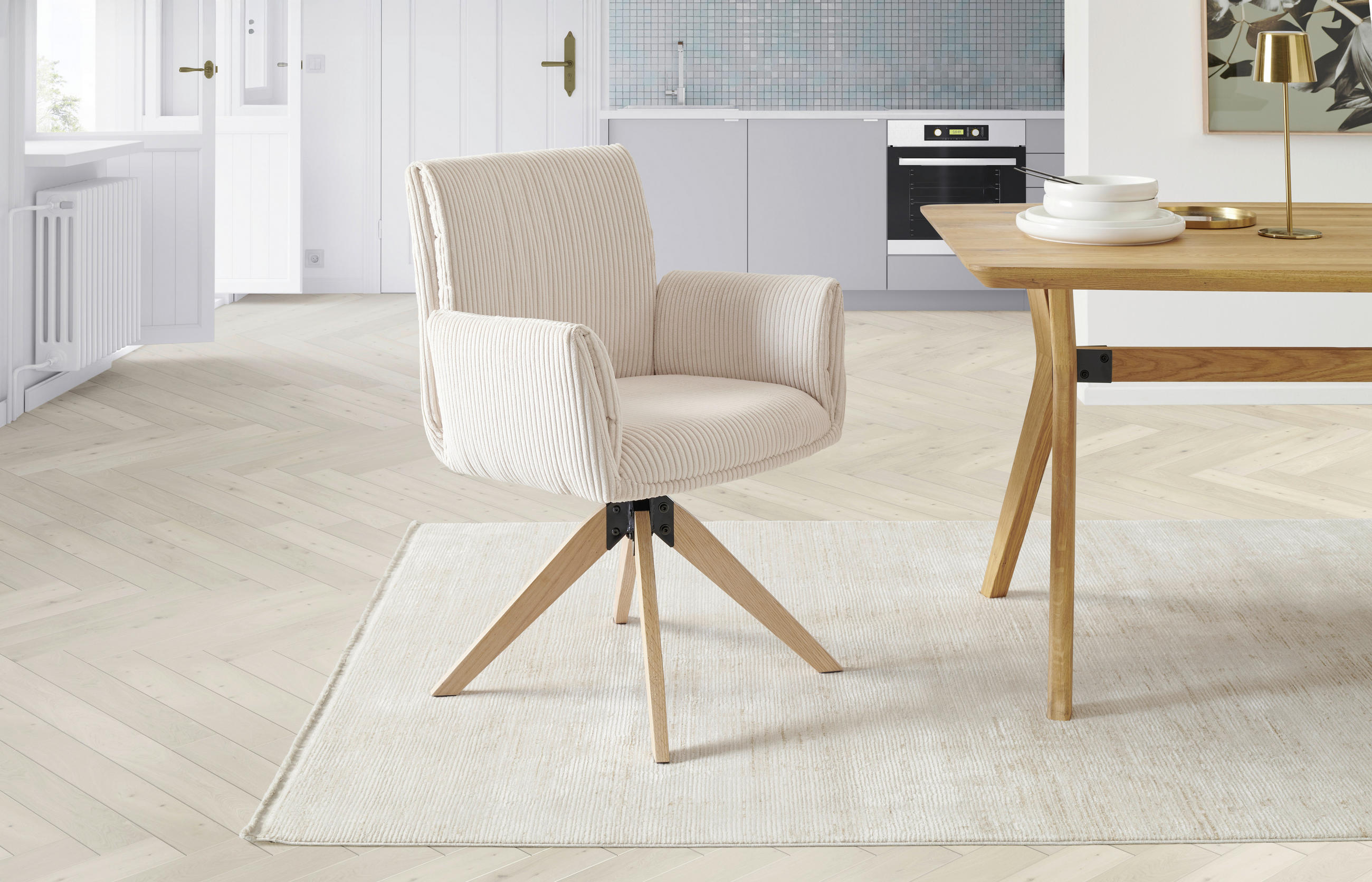 ARMLEHNSTUHL  in Eisen Cord  - Beige/Naturfarben, LIFESTYLE, Holz/Textil (65/90/62,5cm) - MID.YOU