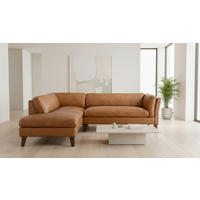 ECKSOFA SERA Cognac Echtleder Lederlook  - Cognac/Dunkelbraun, Design, Leder/Holz (194/235cm) - Livetastic