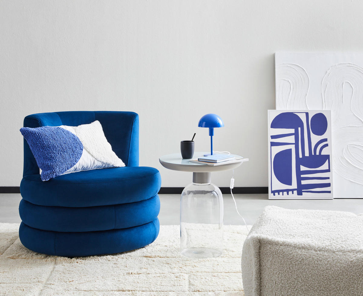 DESIGNFÅTÖLJ i textil kunglig blå  - stålfärgad/kunglig blå, Trend, metall/textil (90/82/85cm) - Livetastic