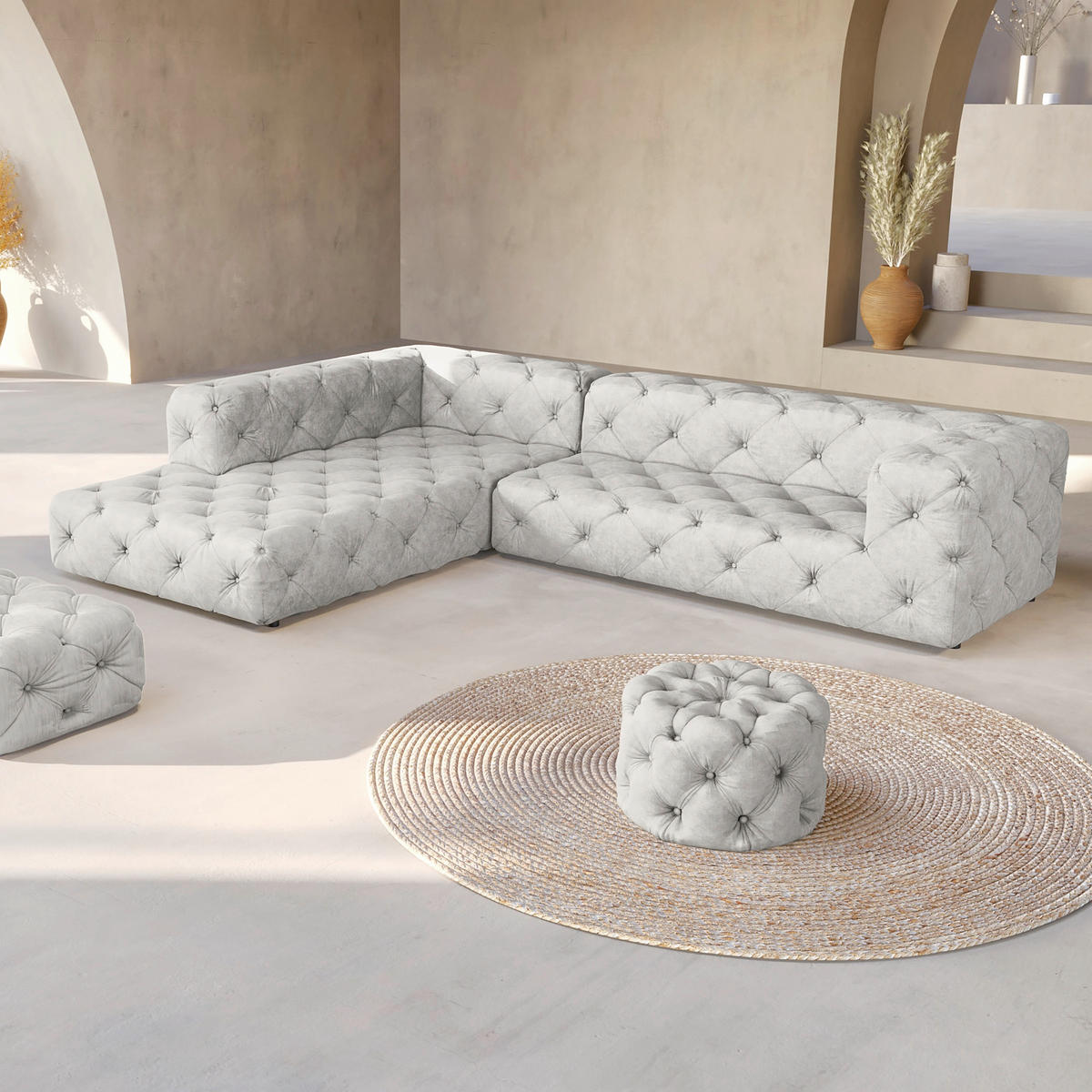 ECKSOFA Mikrofaser Hellgrau  - Hellgrau/Schwarz, Design, Kunststoff/Textil (228/325cm) - P & B