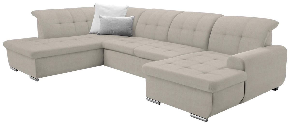 WOHNLANDSCHAFT in Flachgewebe Creme  - Silberfarben/Creme, Design, Textil/Metall (208/342/145cm) - Cantus
