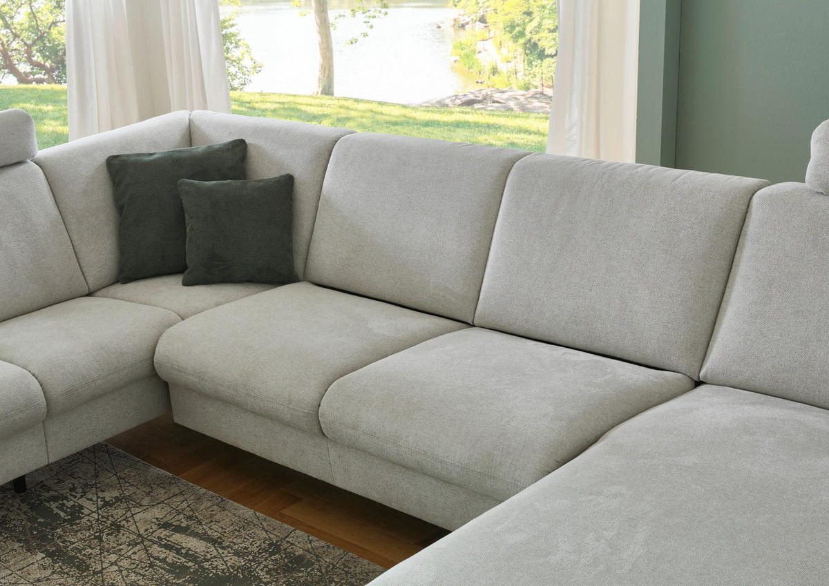 WOHNLANDSCHAFT Flachgewebe Ecru  - Ecru/Schwarz, Konventionell, Textil/Metall (190/307/170cm) - Beldomo Comfort