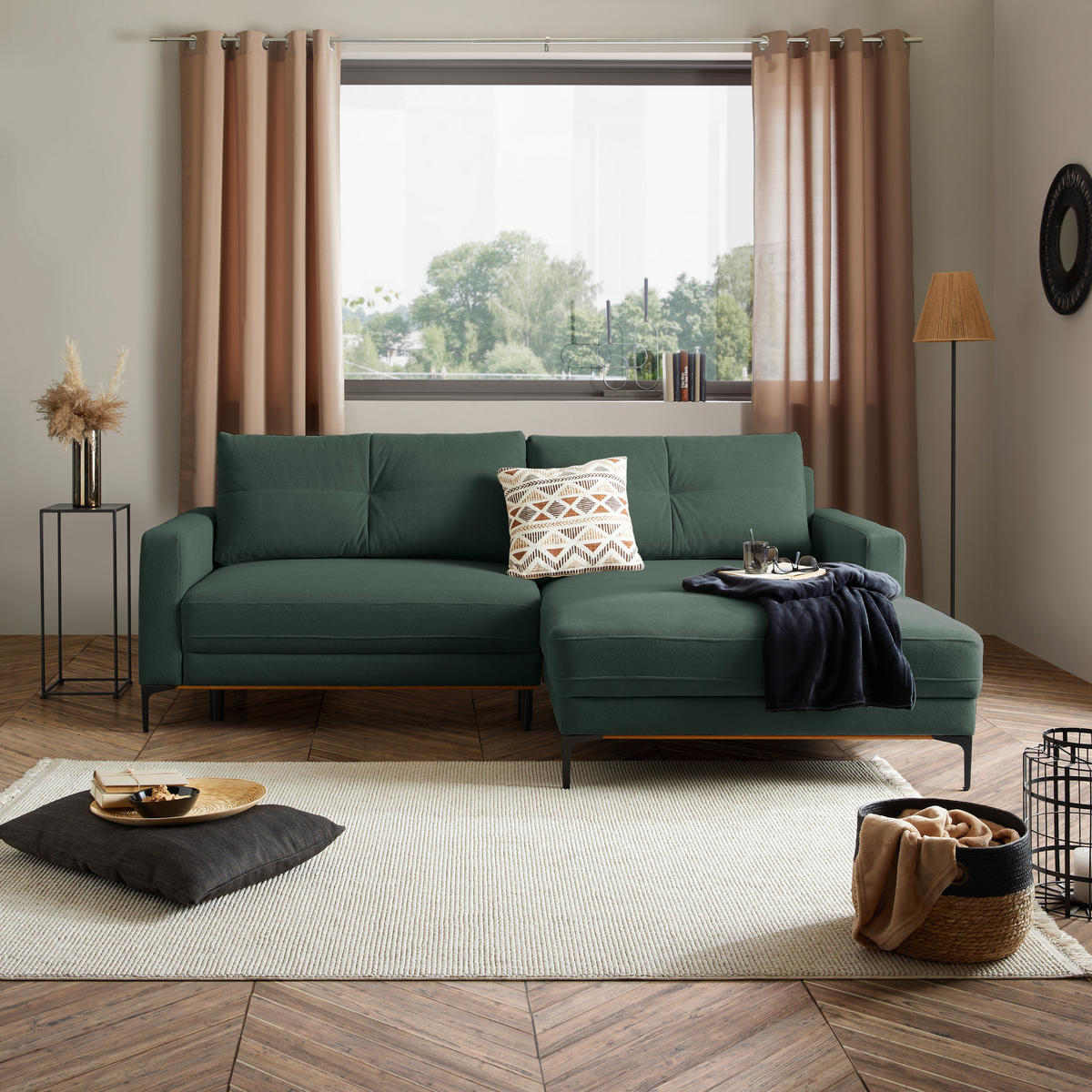 ECKSOFA in Waldgrün  - Waldgrün/Schwarz, Modern, Textil/Metall (238/162cm) - Ondega