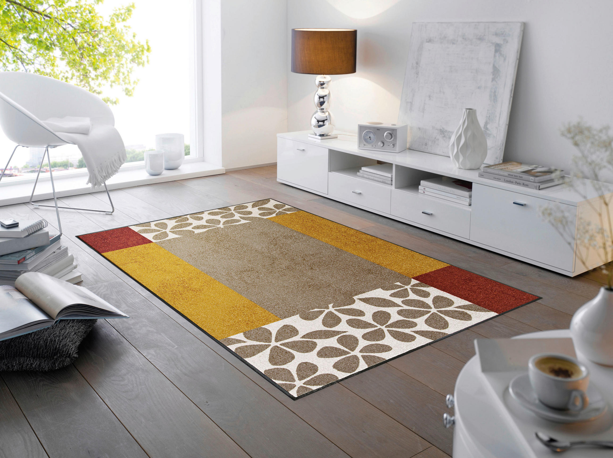 COVOR CU ȚESĂTURĂ PLATĂ Florita  - maro, Konventionell, plastic/textil (115/175cm) - wash+dry