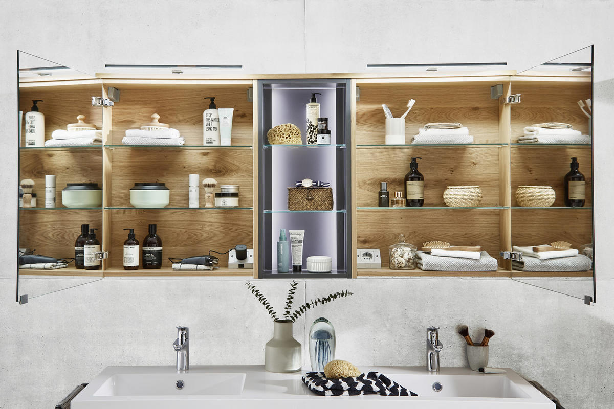 BADEZIMMER  in 155 cm  - Eichefarben/Anthrazit, Basics, Glas/Holz (155cm) - Dieter Knoll