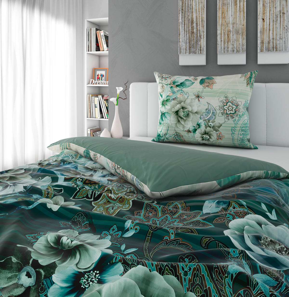 OBOJSTRANNÁ POSTEĽNÁ BIELIZEŇ, satén, zelená, 140/220 cm - zelená, Design, textil (140/220cm) - Esposa