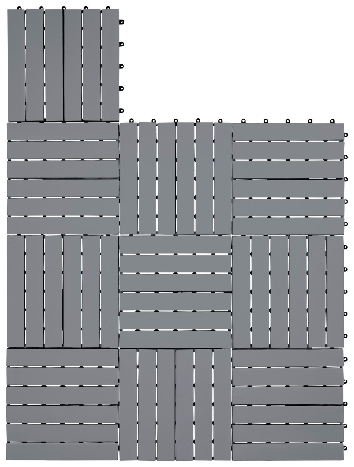 TERRASSENFLIESE Grau, Schwarz 10 Stück  - Schwarz/Grau, MODERN, Holz/Kunststoff (30/30/2,4cm) - Ambia Garden