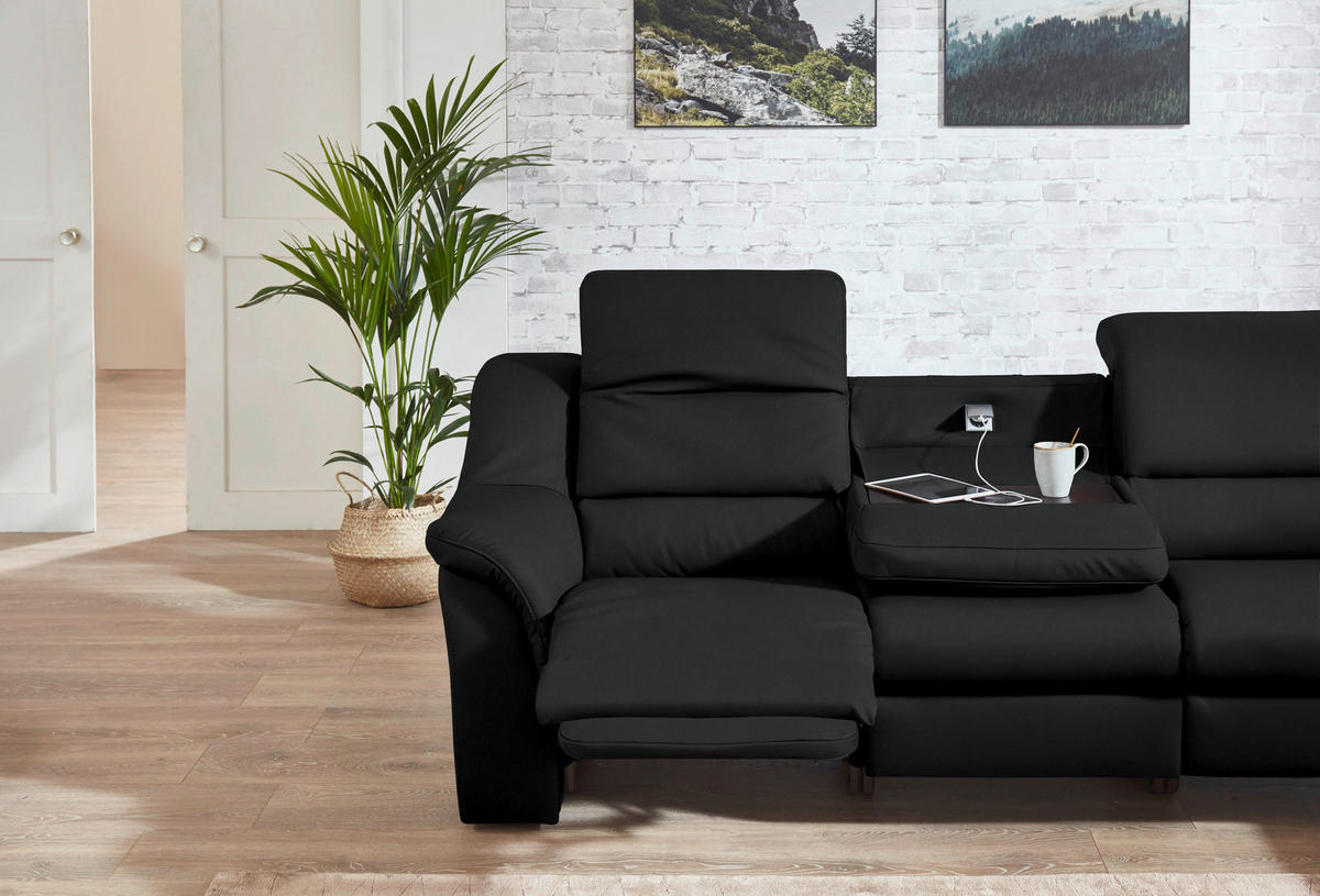 ECKSOFA  in Echtleder Schwarz  324/260 cm  - Chromfarben/Schwarz, KONVENTIONELL, Leder/Kunststoff (324/260cm) - Cantus