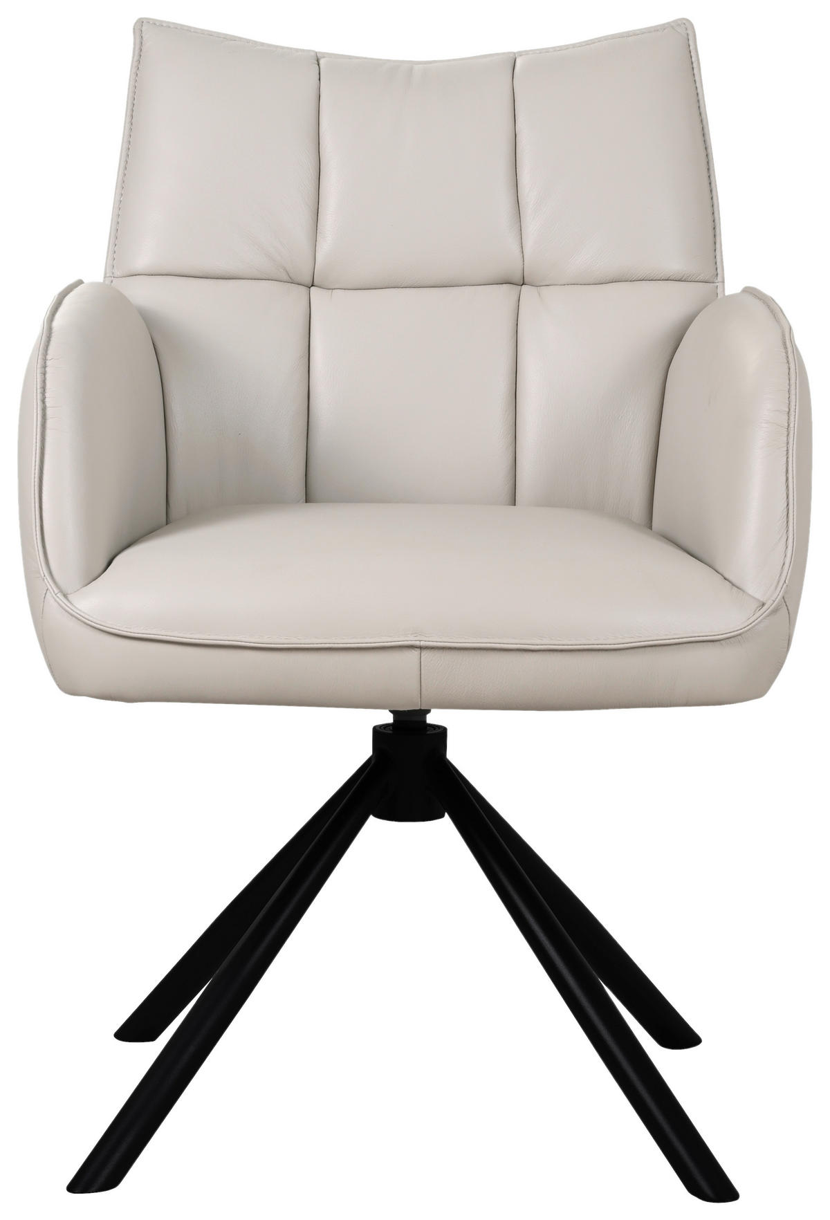 ARMLEHNSTUHL  Sitzfläche 360° drehbar, automatische Rückholfunktion  Echtleder  - Hellgrau/Schwarz, MODERN, Leder/Metall (58,5/87,5/61cm) - Livetastic