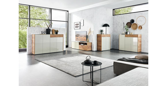 KOMMODE Eichefarben, Kaschmir - Kaschmir/Eichefarben, KONVENTIONELL, Glas/Holzwerkstoff (91/110/40cm) - Voleo