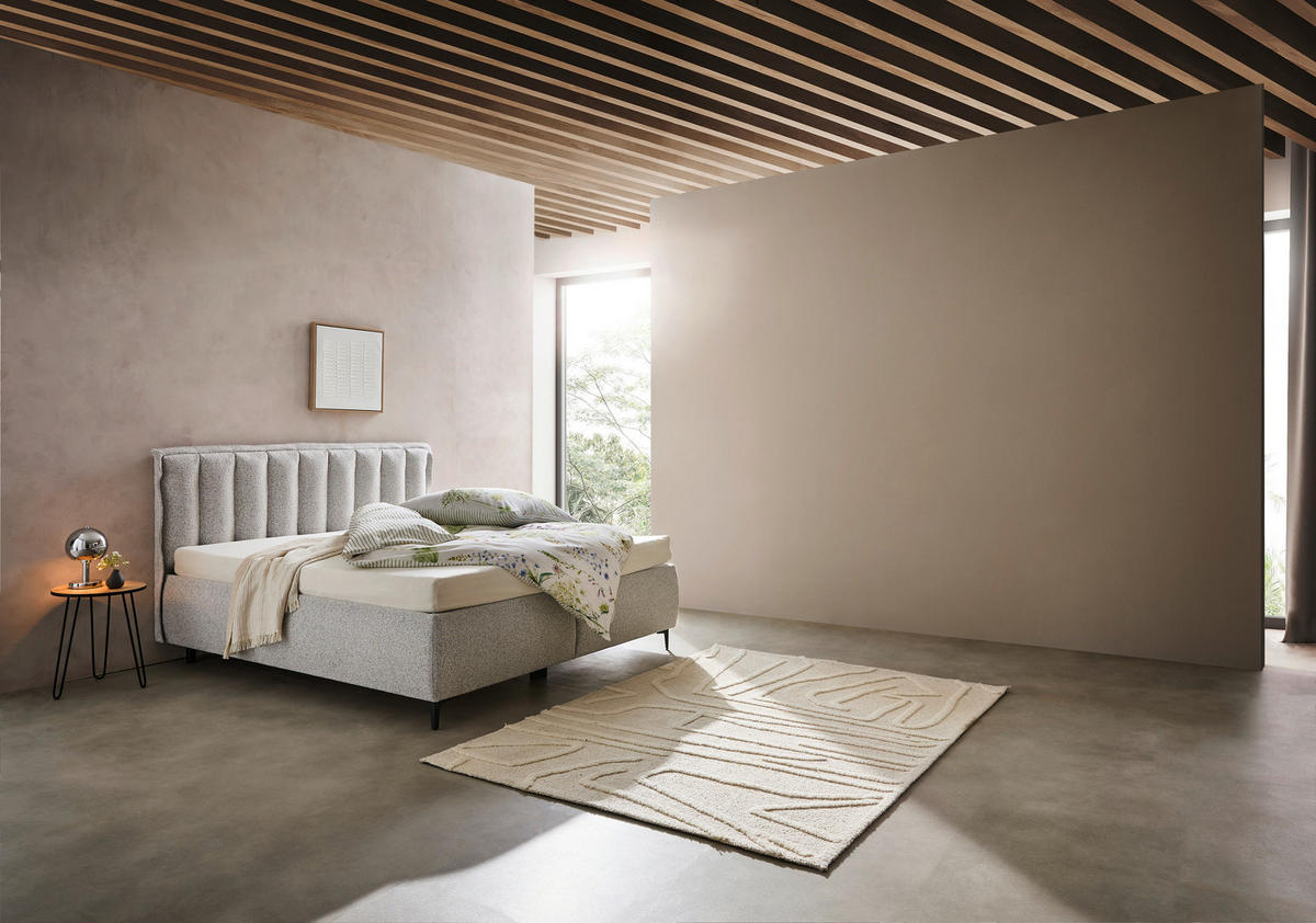 BOXBETT 180/200 cm,  in Hellgrau, Matratze, Lattenrost, Bettkasten, H2 = mittel  - Hellgrau/Schwarz, Design, Holz/Holzwerkstoff (180/200cm) - home24