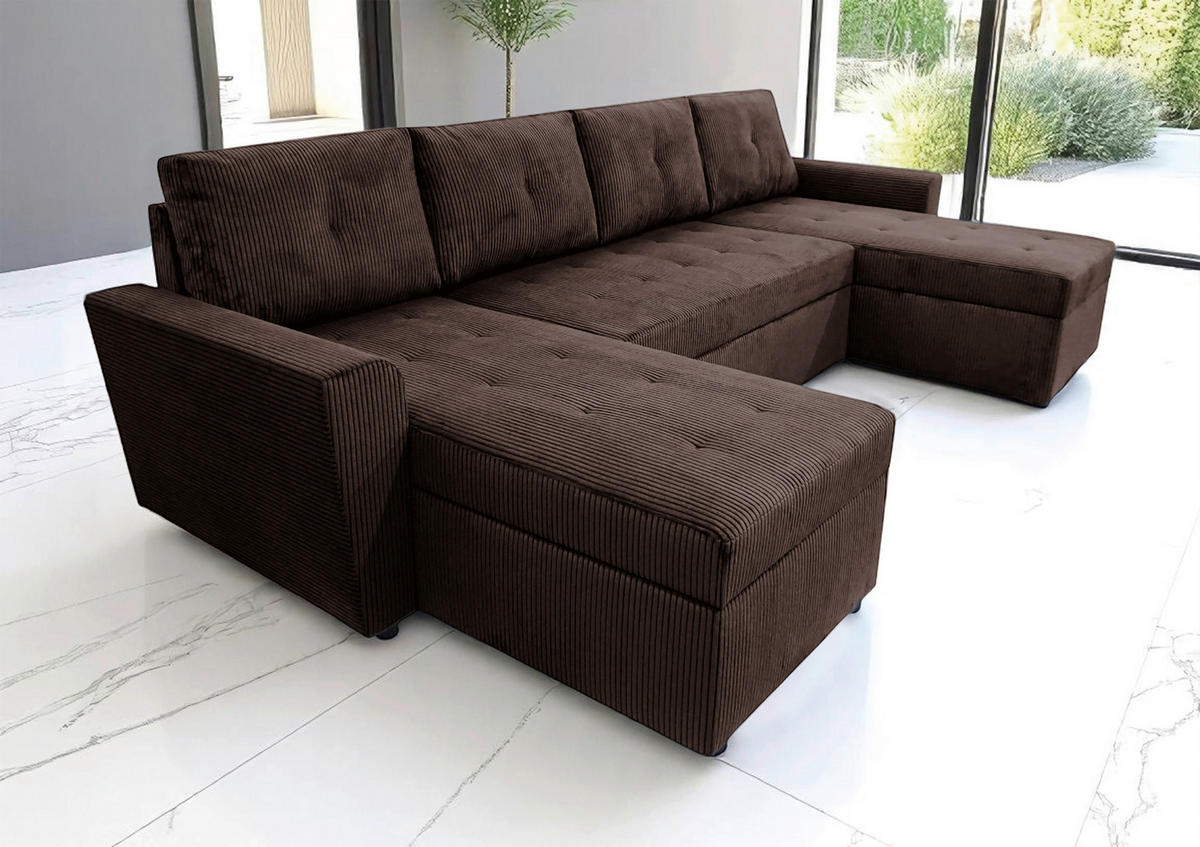 WOHNLANDSCHAFT TERMOLI Braun Cord  - Schwarz/Braun, Design, Kunststoff/Textil (155/296/155cm) - MID.YOU