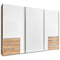 SCHWEBETÜRENSCHRANK in Weiss, Eichefarben  - Chromfarben/Weiss, Modern, Holzwerkstoff/Metall (300/216/65cm) - MID.YOU