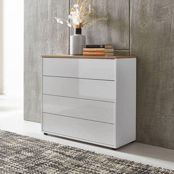 KOMMODE 79/73/33 cm  in Weiß, Eichefarben, Weiß Hochglanz  - Eichefarben/Weiß Hochglanz, MODERN, Holzwerkstoff/Kunststoff (79/73/33cm) - MID.YOU
