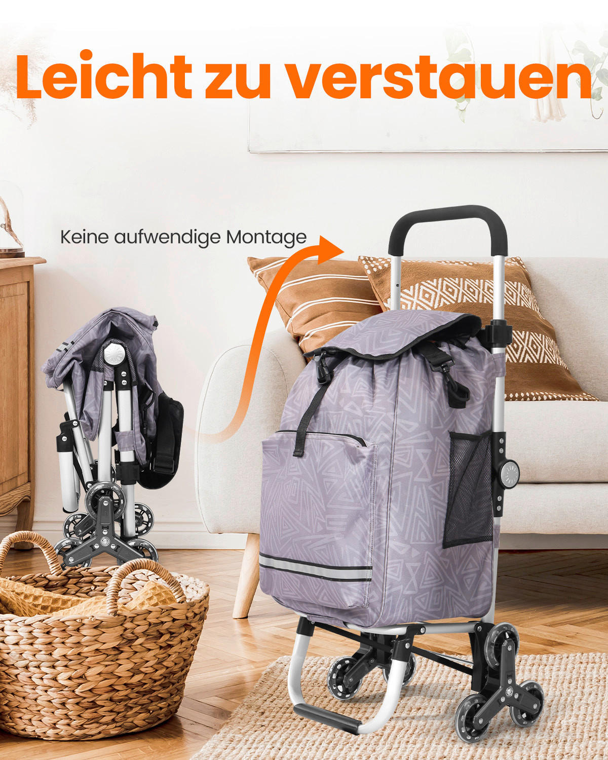 EINKAUFSTROLLEY  - Silberfarben/Hellgrau, Trend, Textil/Metall (41/97/44cm) - Milino