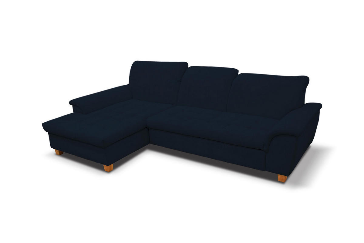 ECKSOFA in Mikrofaser Dunkelblau  170/279 cm  - Eichefarben/Dunkelblau, KONVENTIONELL, Holz/Textil (170/279cm) - MID.YOU