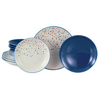 TAFELSERVICE Joy Blau-bunt 12-teilig  - Blau/Creme, Basics, Keramik - Creatable
