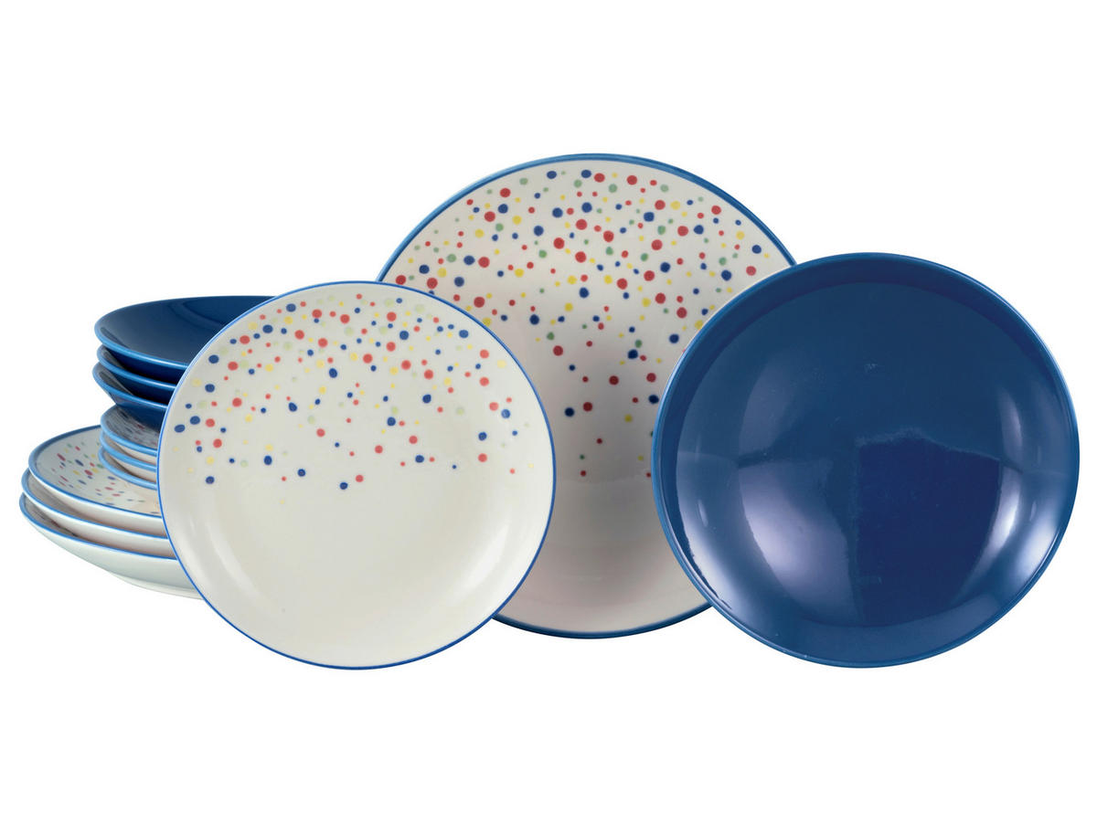 TAFELSERVICE Joy Blau-bunt 12-teilig  - Blau/Creme, Basics, Keramik - Creatable