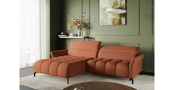 ECKSOFA Rostfarben Flachgewebe Rücken echt, Kopfteilverstellung, Sitztiefenverstellung  - Rostfarben/Schwarz, KONVENTIONELL, Textil/Metall (175/272cm) - Carryhome