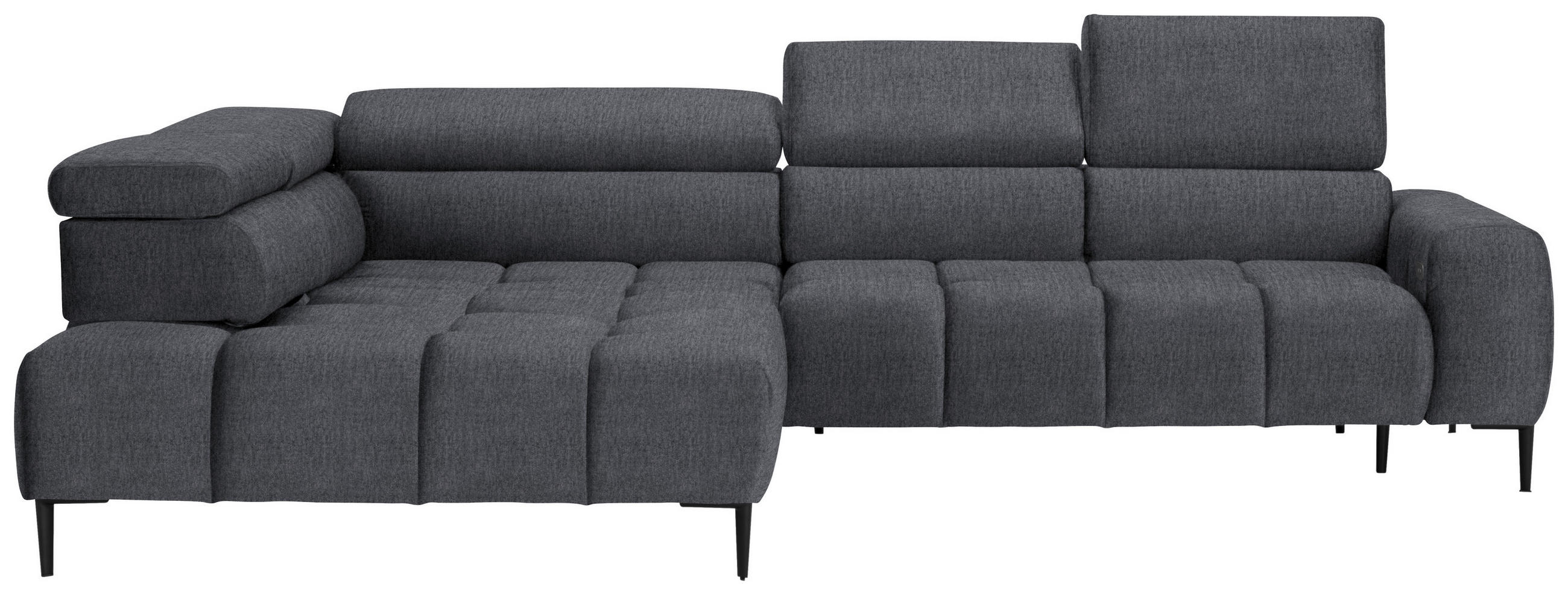 ECKSOFA in Samt, Webstoff Grau  - Schwarz/Grau, Design, Textil/Metall (216/300cm) - Welnova