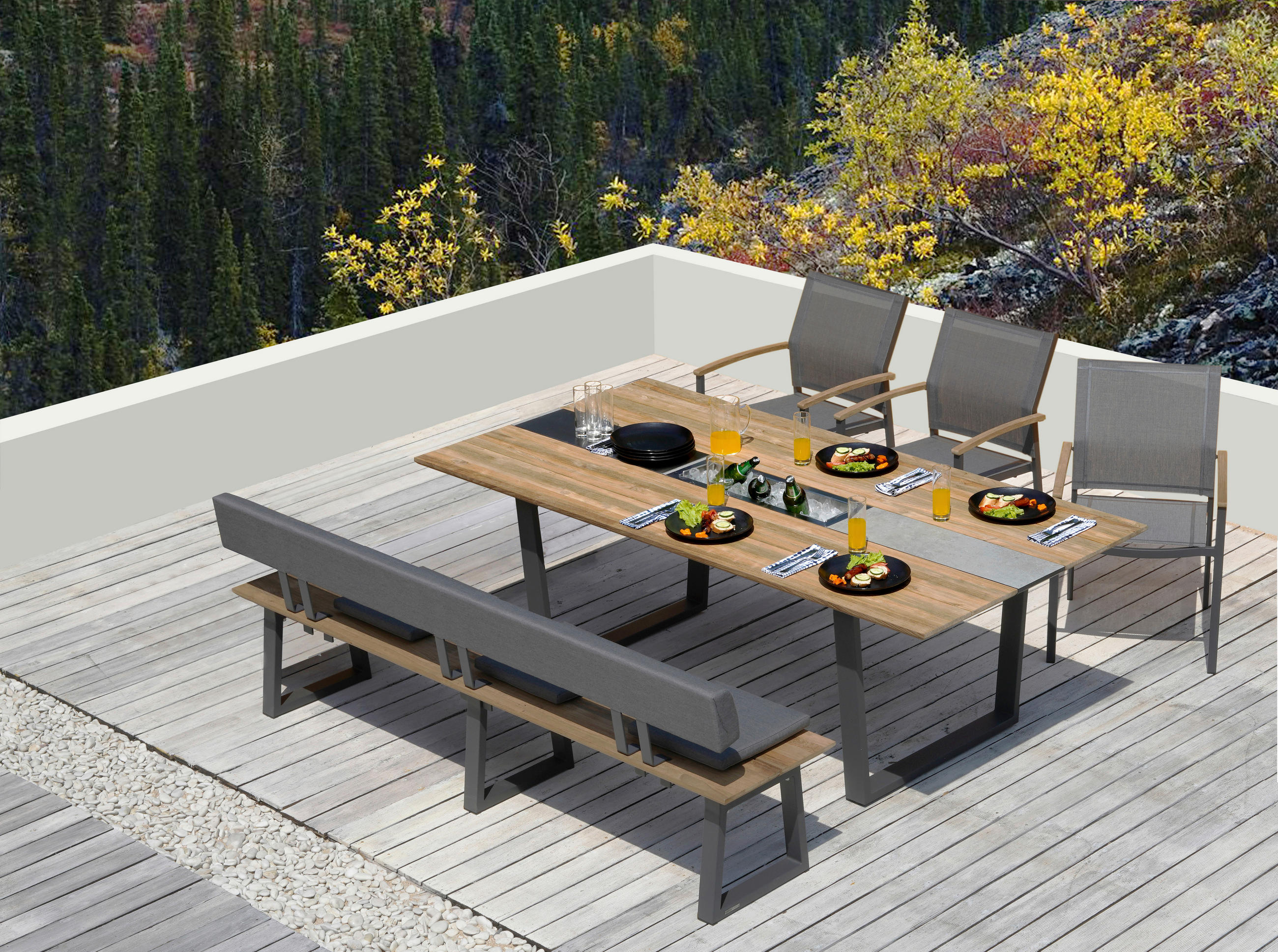 GARTENBANK in Anthrazit, Teakfarben - Anthrazit/Teakfarben, Modern, Holz/Metall (220/43/46cm) - Zebra