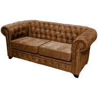 CHESTERFIELD-SOFA CHESTERFIELD Flachgewebe Cognac  - Cognac/Schwarz, KONVENTIONELL, Holz/Textil (182/72/92cm) - Livetastic