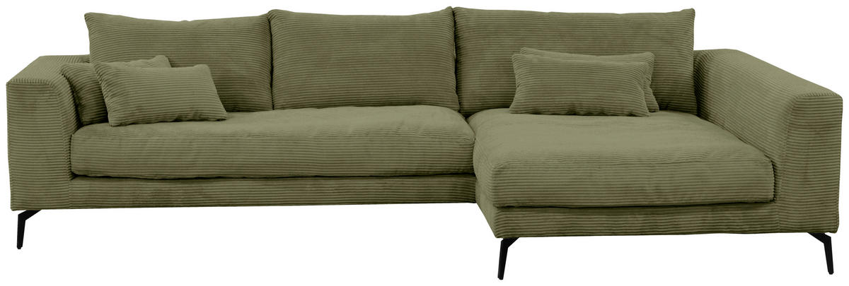 ECKSOFA in Cord Olivgrün  - Schwarz/Olivgrün, Design, Textil/Metall (313/172cm) - Livetastic