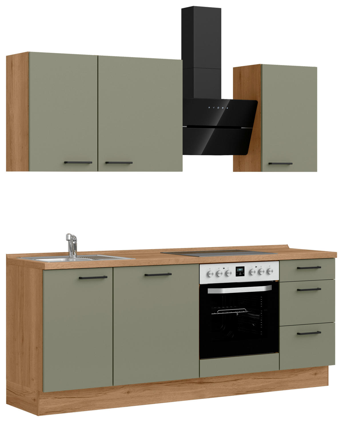 KÜCHENLEERBLOCK 210 cm   Eichefarben, Olivgrün  - Eichefarben/Schwarz, Romantik / Landhaus, Holzwerkstoff/Metall (210cm) - Celina