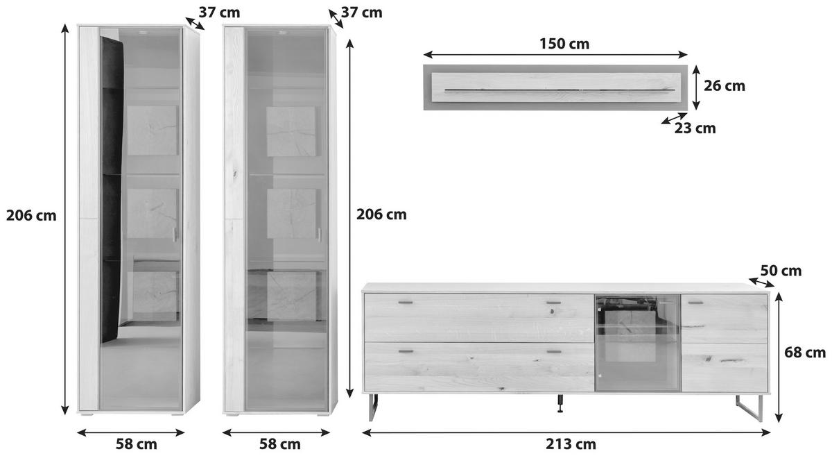 WOHNWAND  in Wildeiche 359/206/50 cm  - Wildeiche/Schwarz, Design, Glas/Holz (359/206/50cm) - MID.YOU