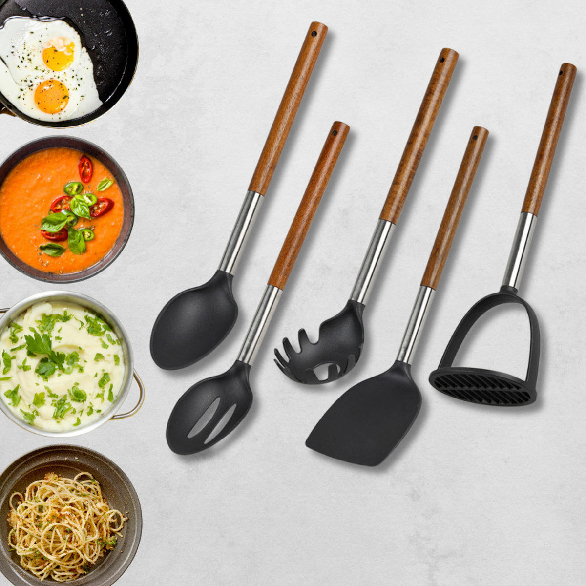 KÜCHENHELFERSET  - Edelstahlfarben/Schwarz, Basics, Holz/Kunststoff - Kesper