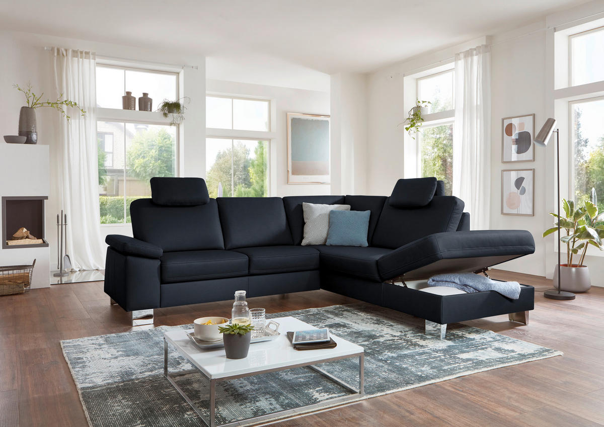 ECKSOFA  in Echtleder Dunkelblau  248/235 cm  - Alufarben/Dunkelblau, Design, Leder/Metall (248/235cm) - Beldomo Premium