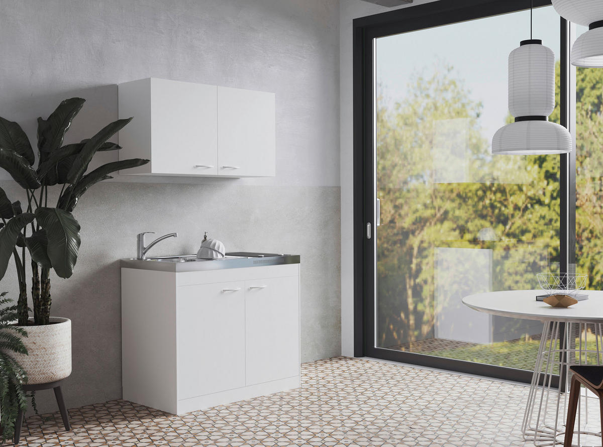 MINIKÜCHE 100 cm   in Weiß  - Weiß, Basics, Holzwerkstoff/Kunststoff (100cm) - Respekta