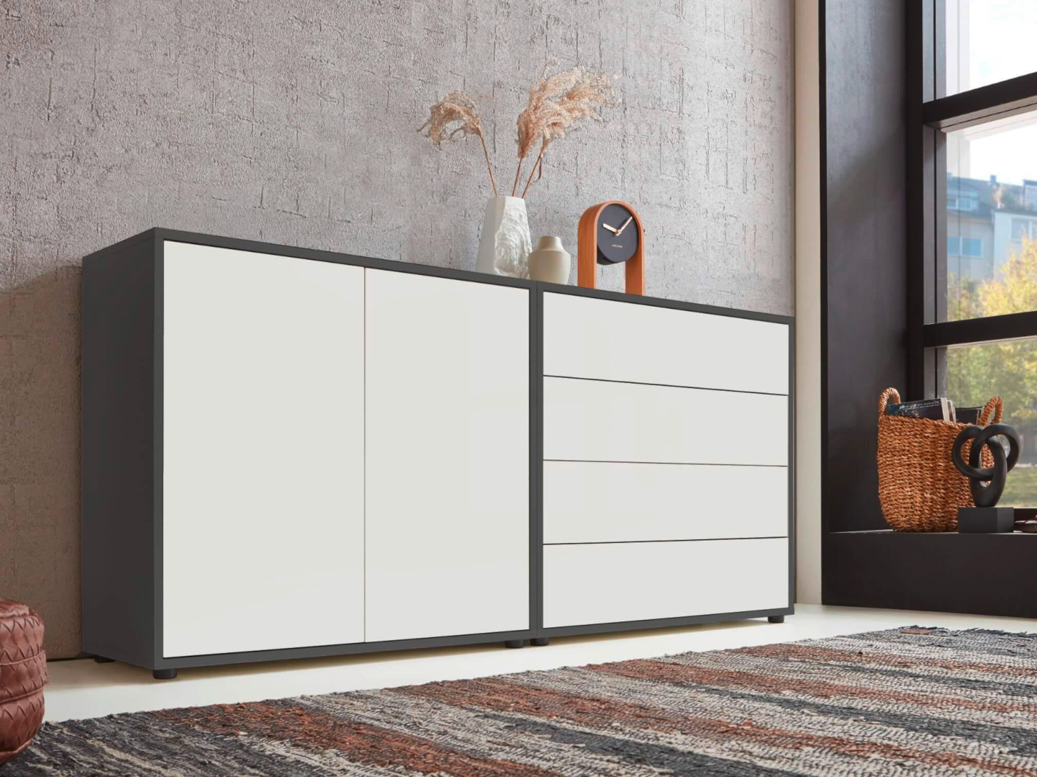 SIDEBOARD 158/73/33 cm  in Anthrazit, Weiß  - Anthrazit/Schwarz, MODERN, Holzwerkstoff/Kunststoff (158/73/33cm) - MID.YOU