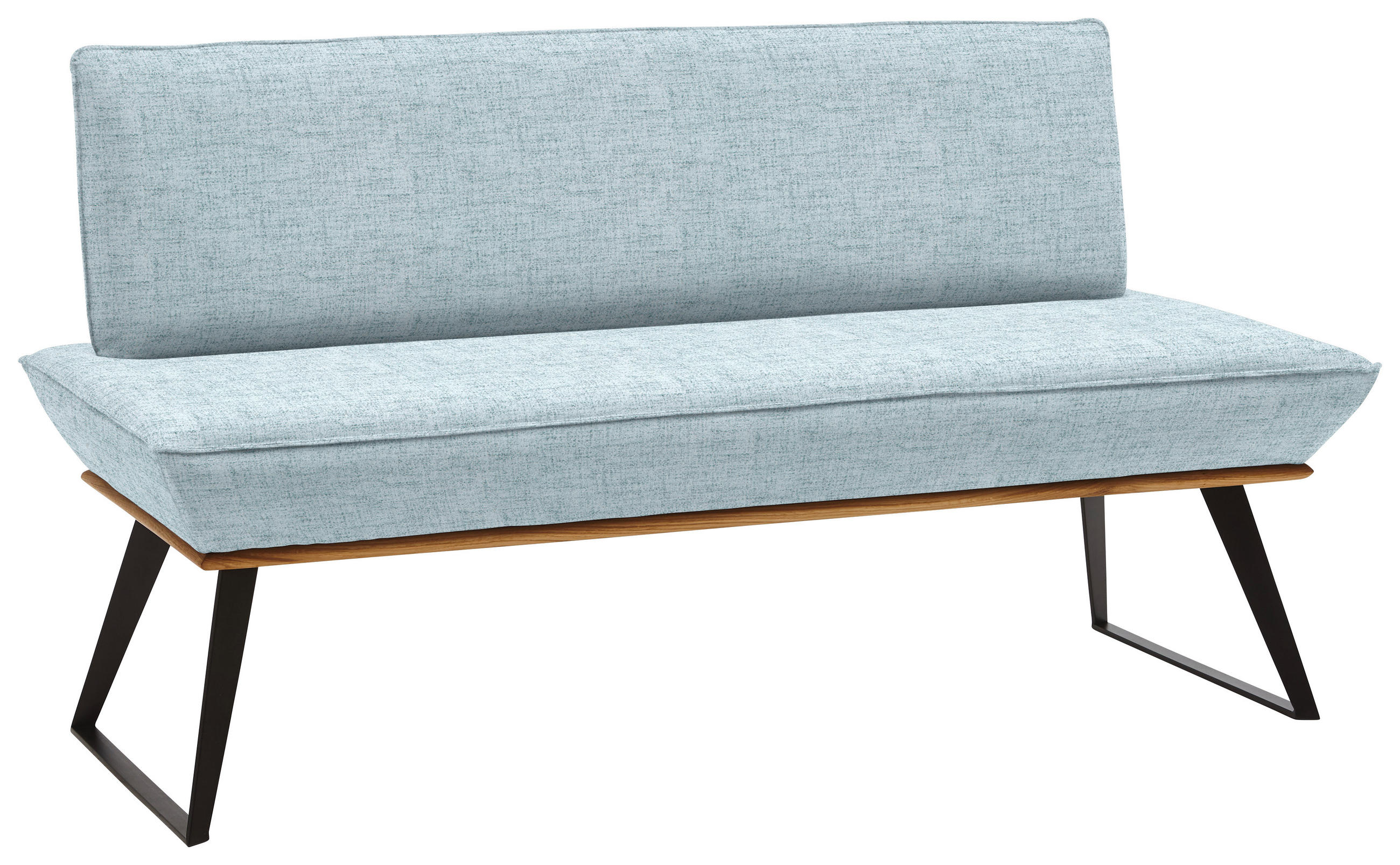 SITZBANK 180/87/64 cm Webstoff Schwarz, Eichefarben, Hellblau Eiche massiv Metall  - Eichefarben/Schwarz, Design, Holz/Textil (180/87/64cm) - Voleo