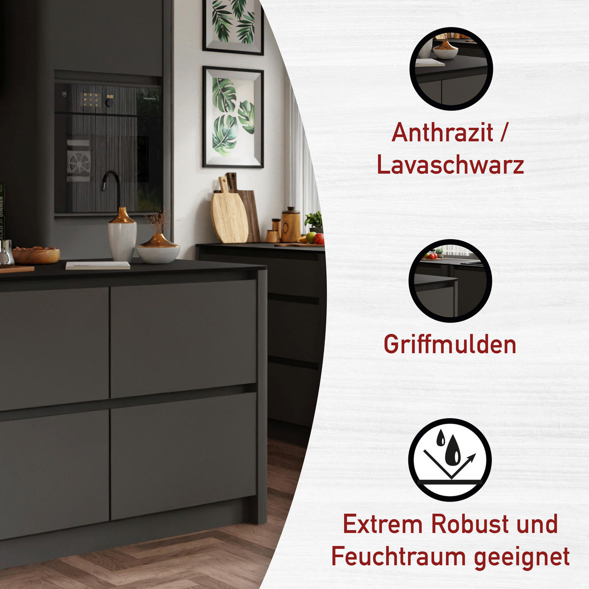 KÜCHENINSEL 129,60/91,9/80 cm  in Anthrazit, Schwarz  - Anthrazit/Schwarz, MODERN, Holzwerkstoff (129,60/91,9/80cm) - home24