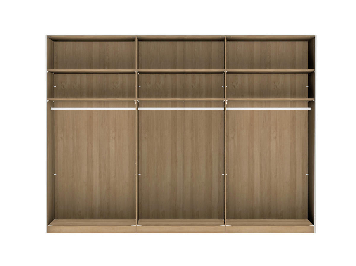SCHWEBETÜRENSCHRANK 300/236/67 cm 3-türig Weiß, Buchefarben  - Buchefarben/Weiß, Natur, Glas/Holz (300/236/67cm) - Linea Natura