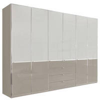 KLEIDERSCHRANK 300/216/58 cm 6-türig Weiß, Grau  - Chromfarben/Weiß, Design, Glas/Holzwerkstoff (300/216/58cm) - Novel