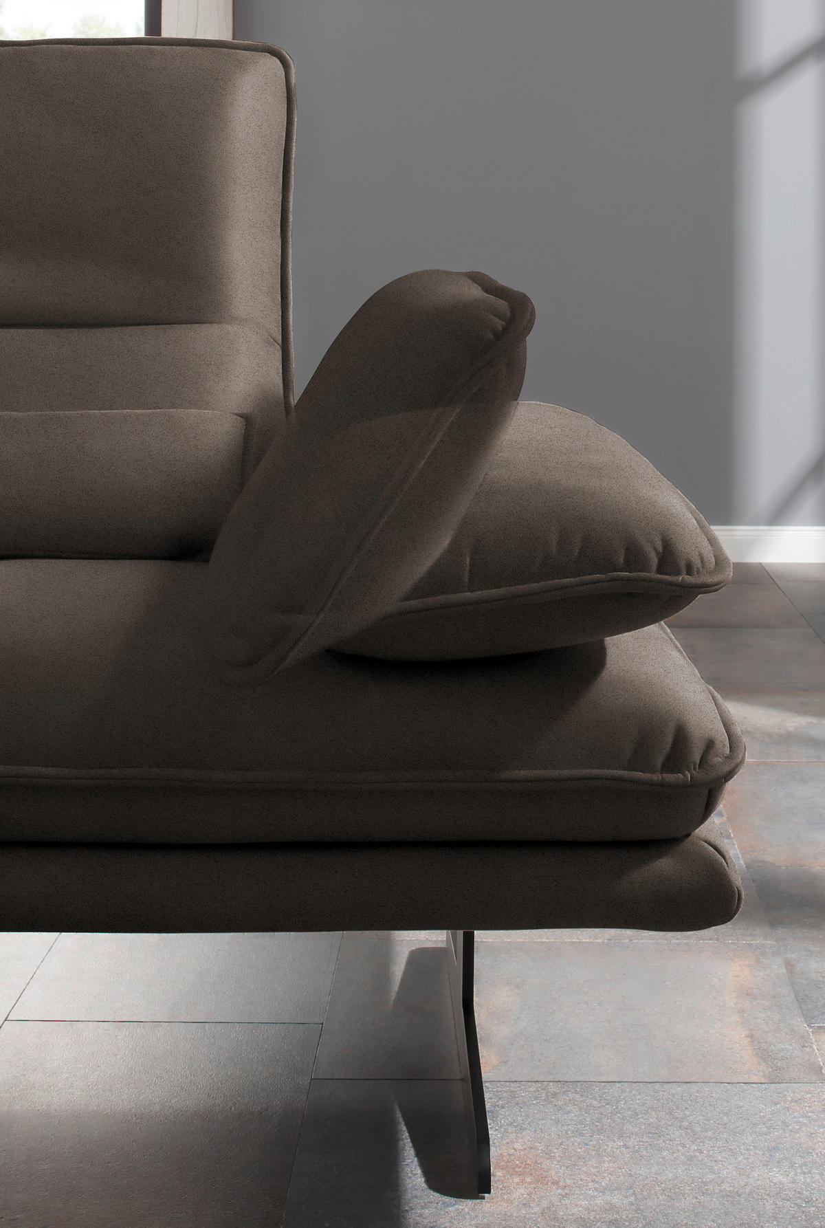 ECKSOFA in Mikrofaser Mokka  - Schwarz/Mokka, Design, Textil/Metall (164/291cm) - Chilliano