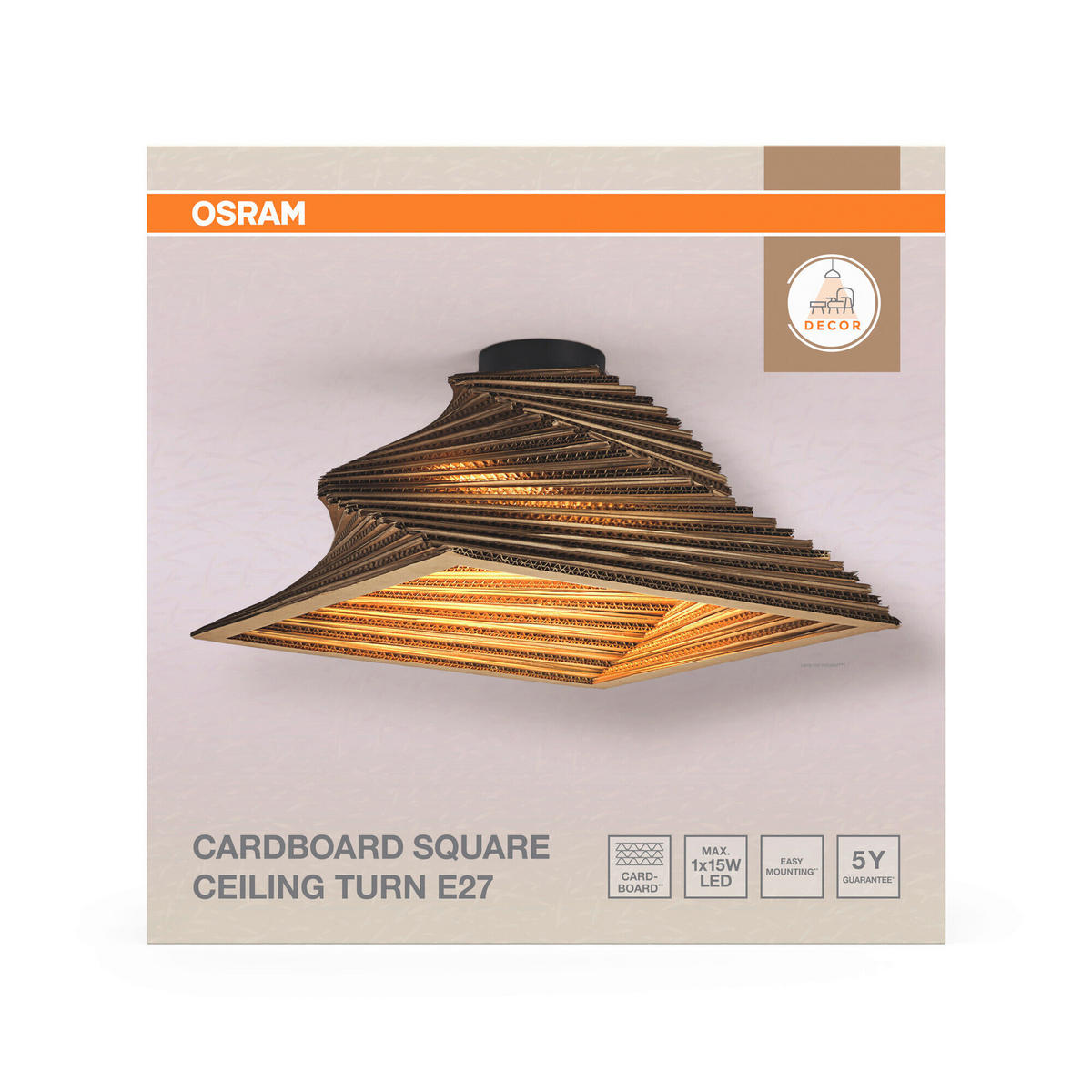 DECKENLEUCHTE Modern 40/40/22,5 cm    - Natur, Karton/Metall (40/40/22,5cm) - Osram