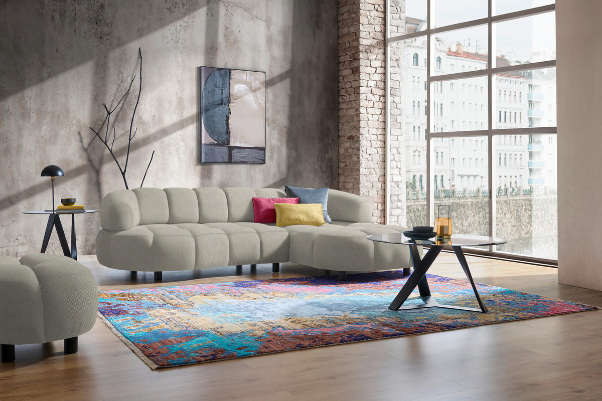 ECKSOFA in Webstoff Ecru  284/183 cm  - Ecru/Schwarz, Design, Holz/Textil (284/183cm) - Welnova